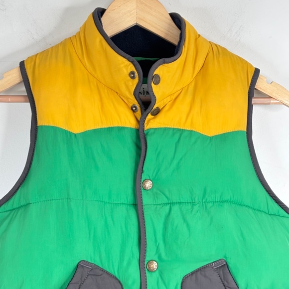 Mini Boden Colorblock Puffer Vest 9-10Y Snap Pockets Green Yellow Outdoor Fall - Picture 2 of 10